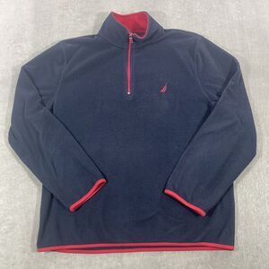 Nautica Mens Large Blue Red Quarter 1/4 Zip Fleece Sweater